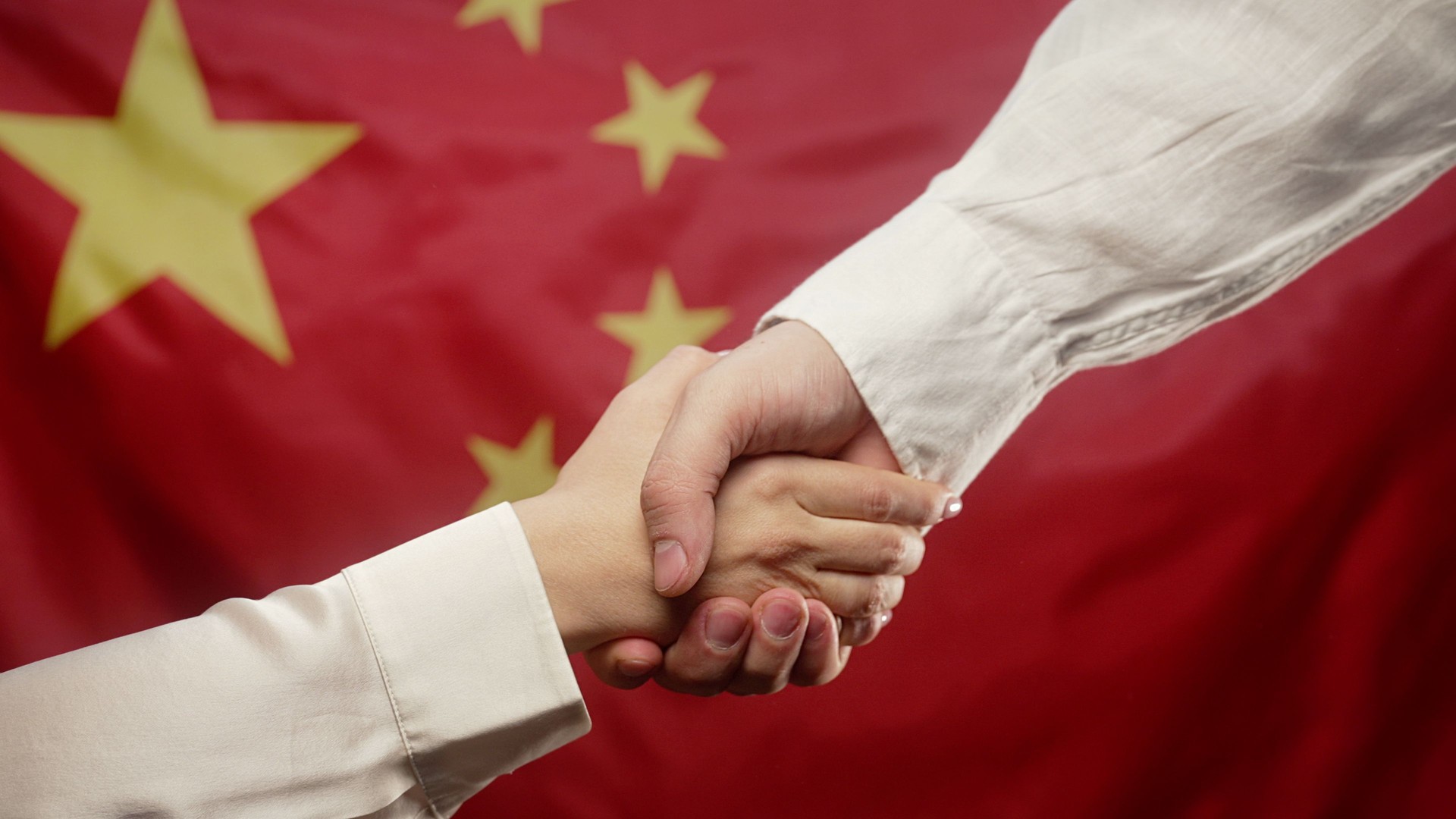 Chinese Man And Woman Business Partners Shaking Hands. Handshake, Make A Deal